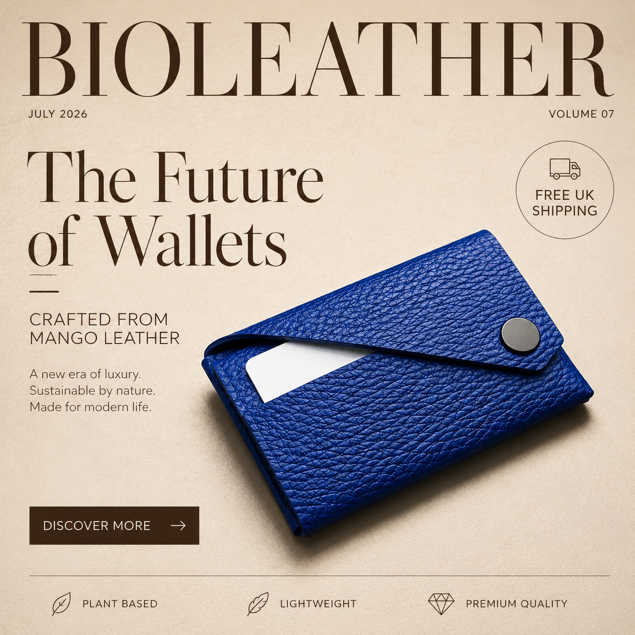 Bioleather Facebook ad: The Future of Wallets Starts Here
