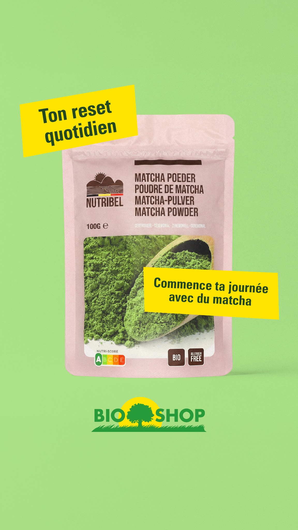 Bioshop Facebook ad: Offre-toi un moment matcha gratuit