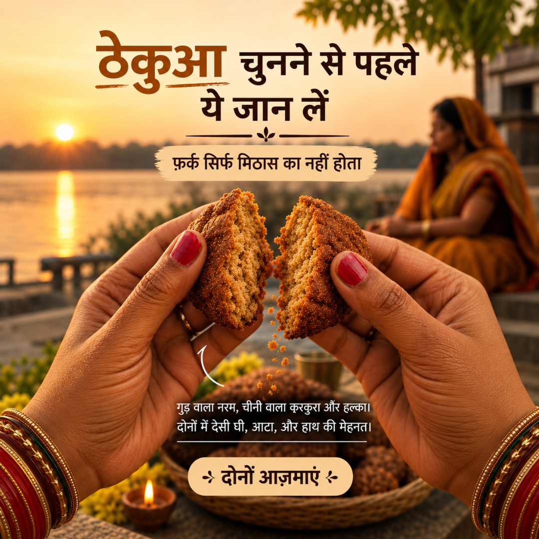 JhaJi Store Facebook ad: Do Swaad, Ek Asli Thekua