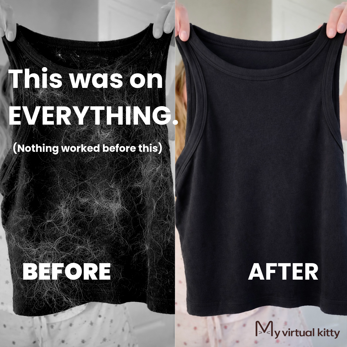 My Virtual Kitty Facebook ad: Before The FurSweep. After The FurSweep.