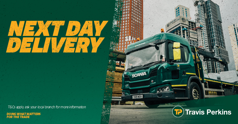 Travis Perkins Facebook ad: Next Day Delivery Available