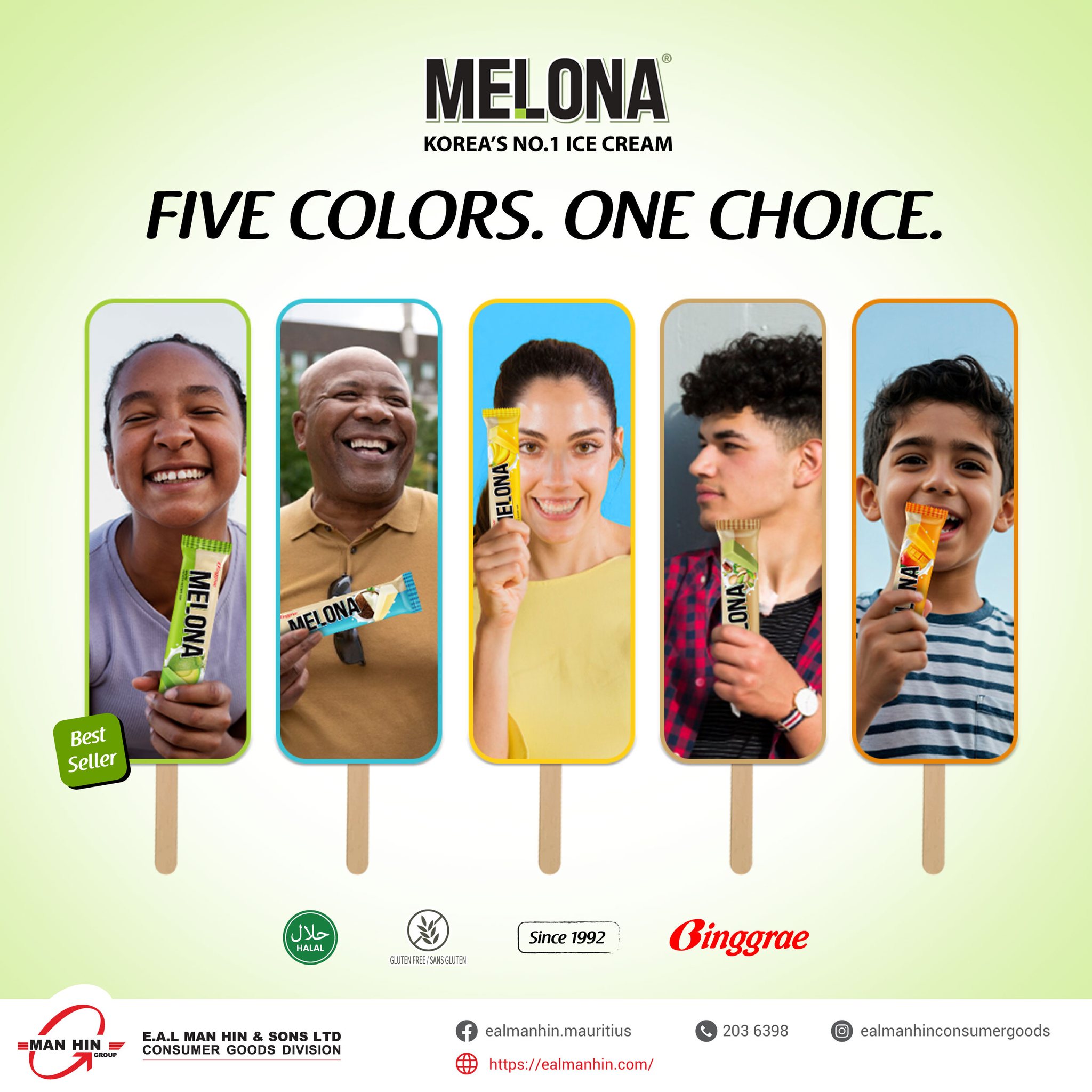 Melona Mauritius Facebook ad: Five colors. Five stories.