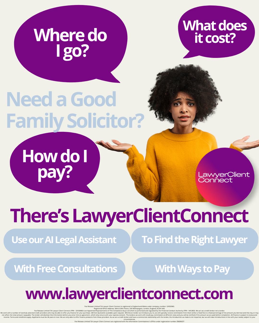 Lawyer Client Connect Facebook ad: Find a Lawyer & Pay Over Time | Lawyer Client Connect