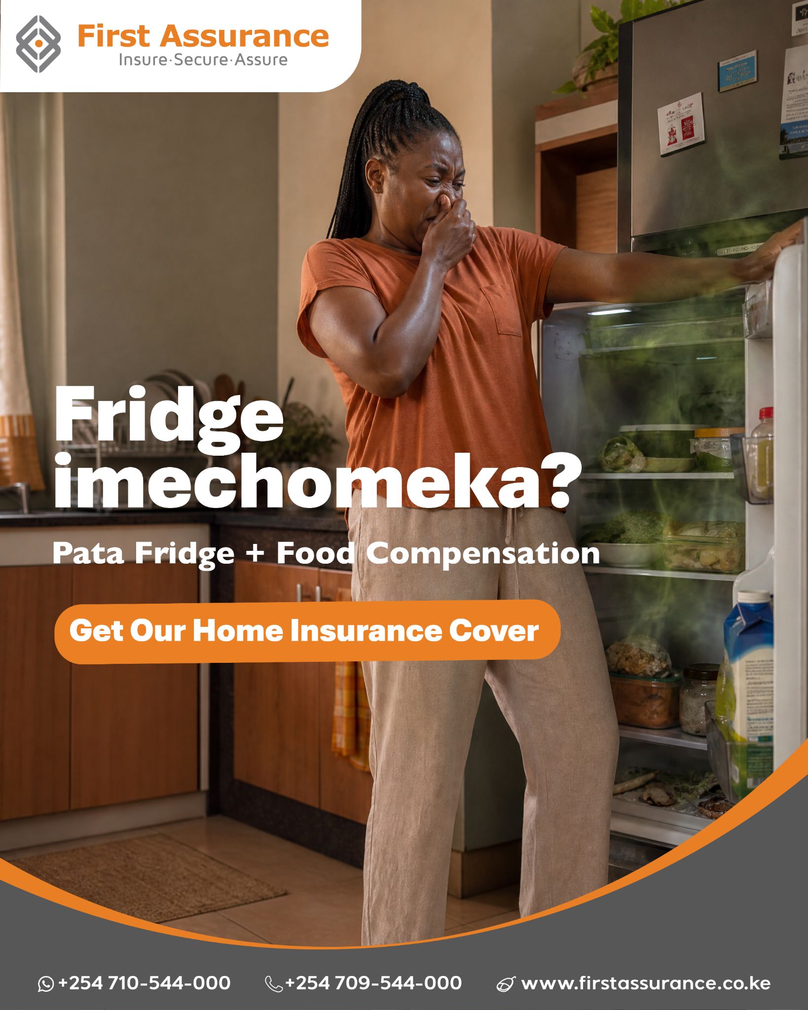 First Assurance Facebook ad: One minute everything is chilled… next thing, fridge…