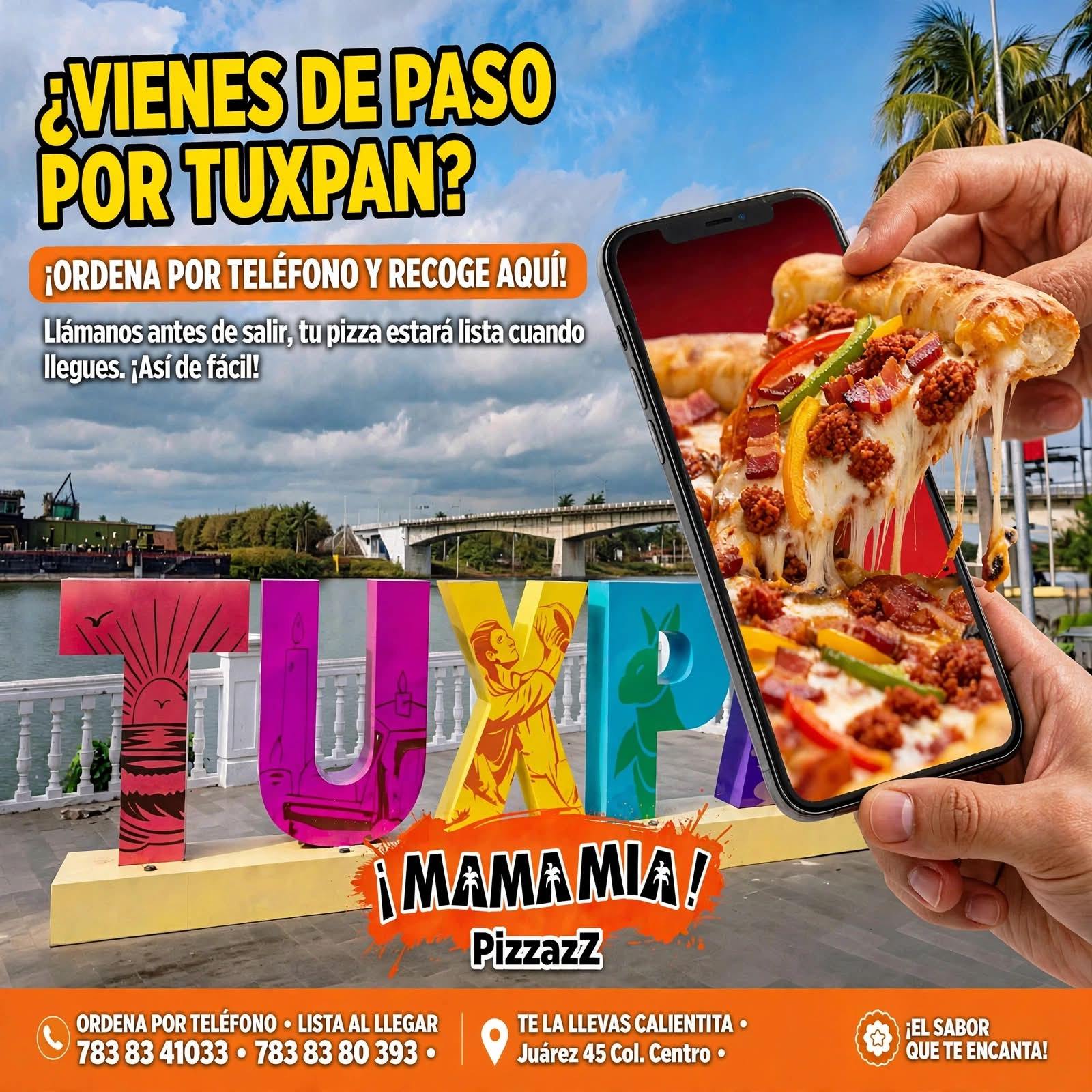 Mama Mia Pizzas Facebook ad: ¡VAS A PASAR POR TUXPAN?