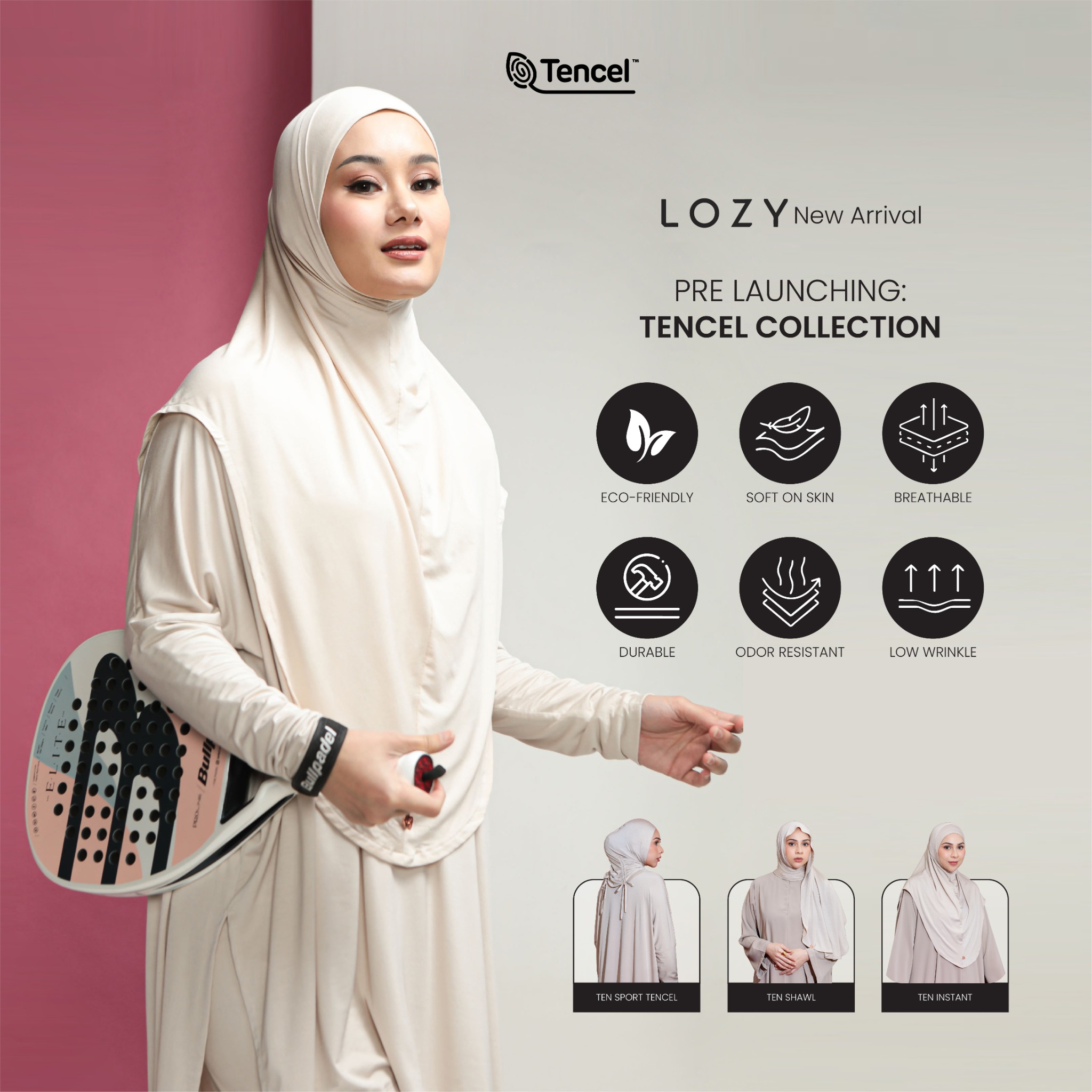Lozy hijab Facebook ad: TENCEL premium yang adem, breathable & super stylish!