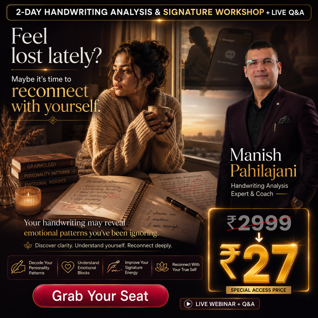 Manish Pahilajani Facebook ad: Register For 2 Days Handwriting Analysis & Signature…