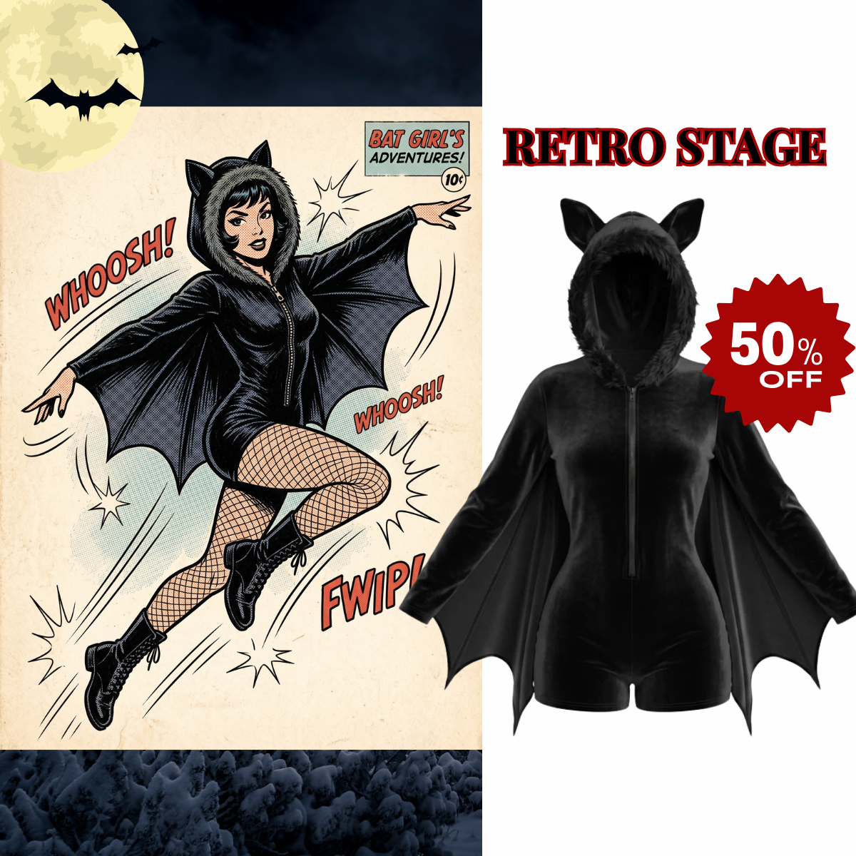 Retro-Stage Facebook ad: 50% OFF