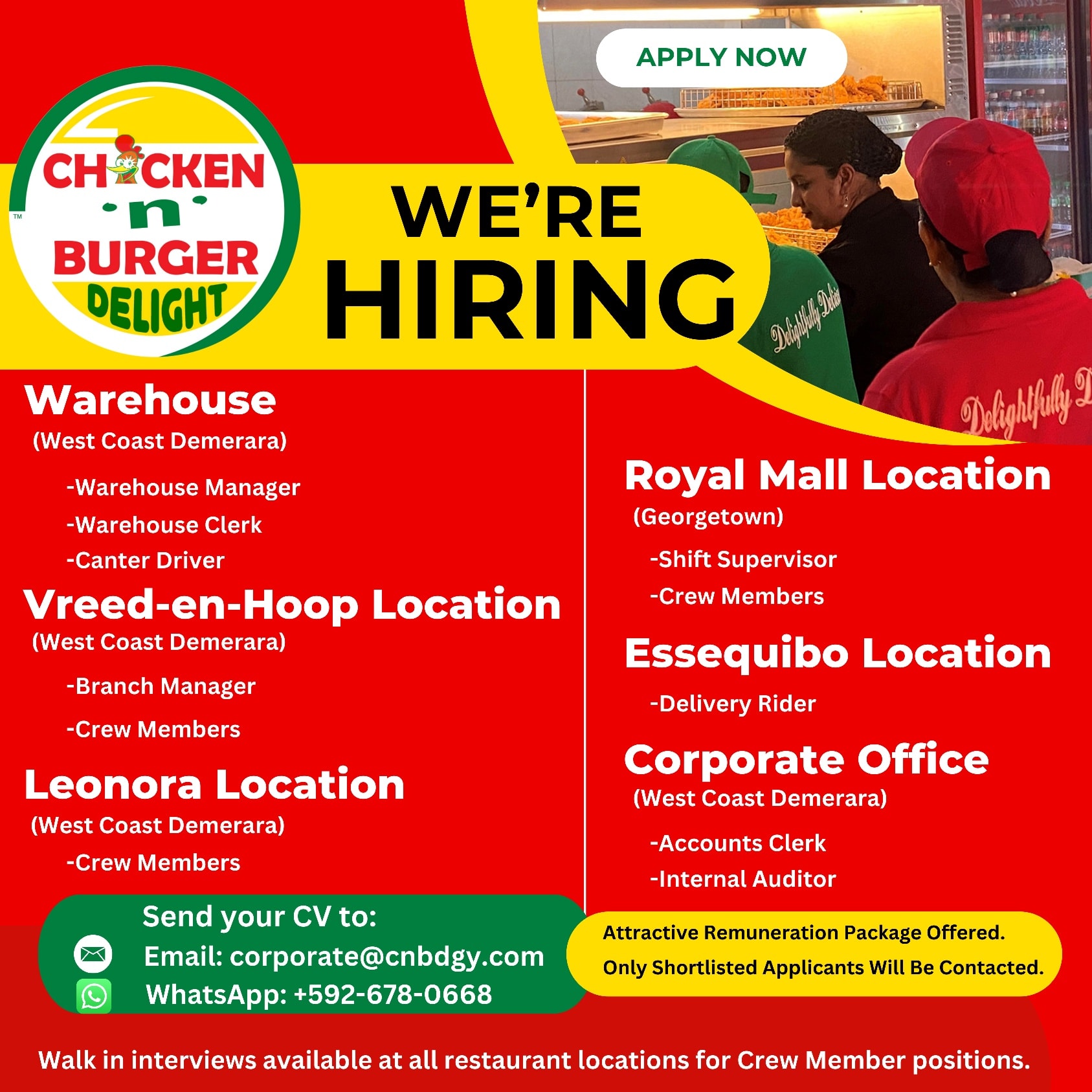 CHICKEN 'n' BURGER DELIGHT Facebook ad: We are inviting suitably qualified applicants to join…