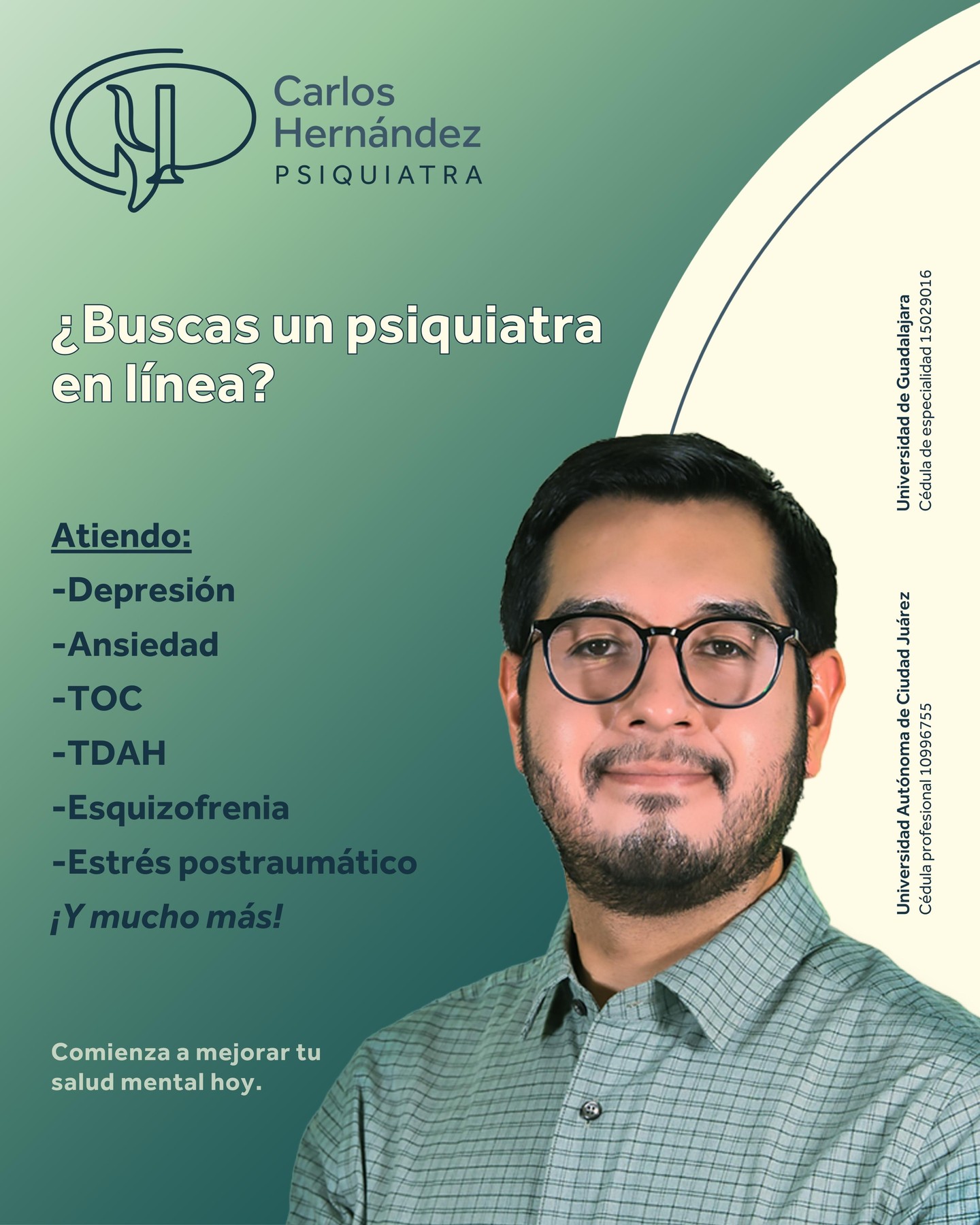 Psiquiatra Carlos Hernández Facebook ad: Consulta un psiquiatra sin salir de tu casa.