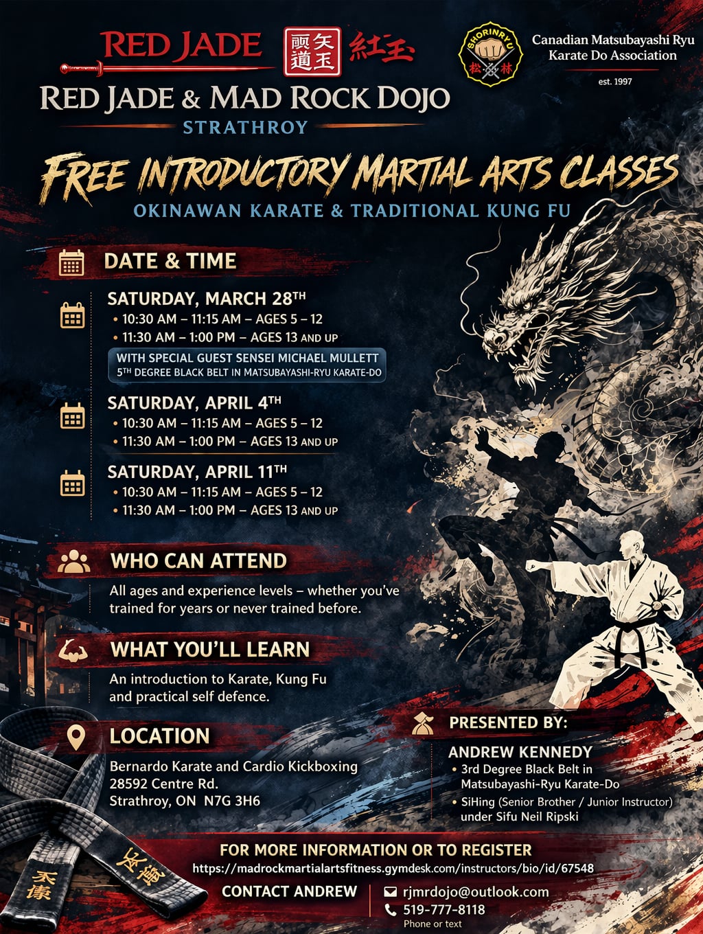 Mad Rock Martial Arts & Fitness Facebook ad: FREE Introductory Martial Arts Classes, Strathroy, Ontario