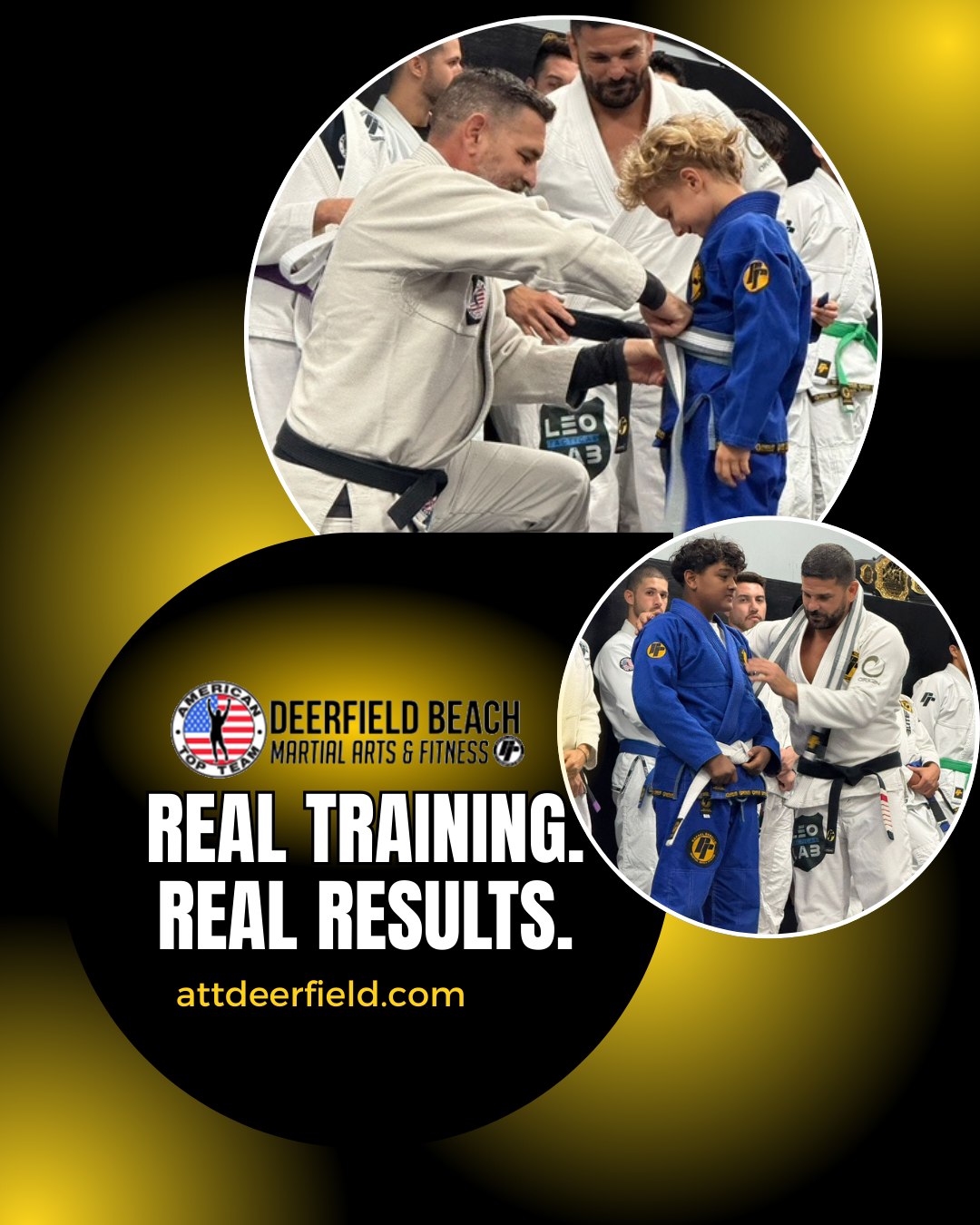 American Top Team Deerfield Facebook ad: Belt tying is like levels unlocked, big shout…