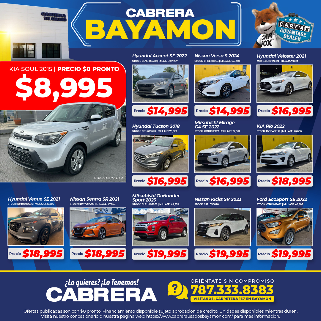 Cabrera Usados Bayamón Facebook ad: Unidades Económicas desde $8,995