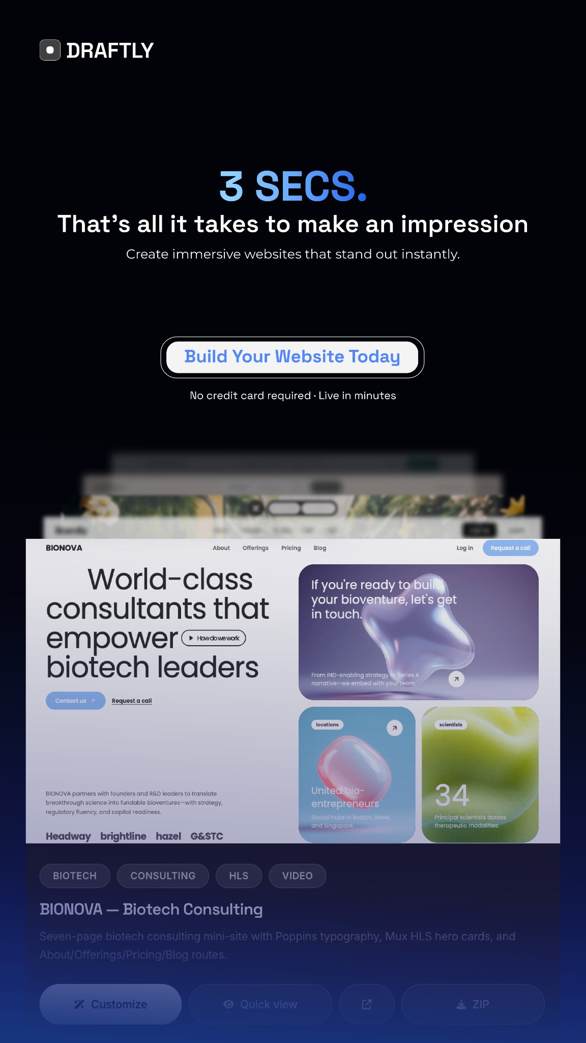 Draftly.space Facebook ad: Build Websites Faster with AI