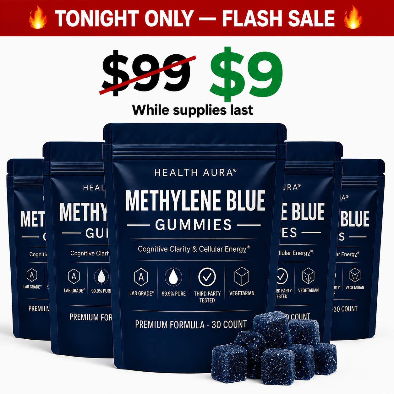 The Pain-Free Aging Report Facebook ad: I tell my patients to try methylene blue gummies every…