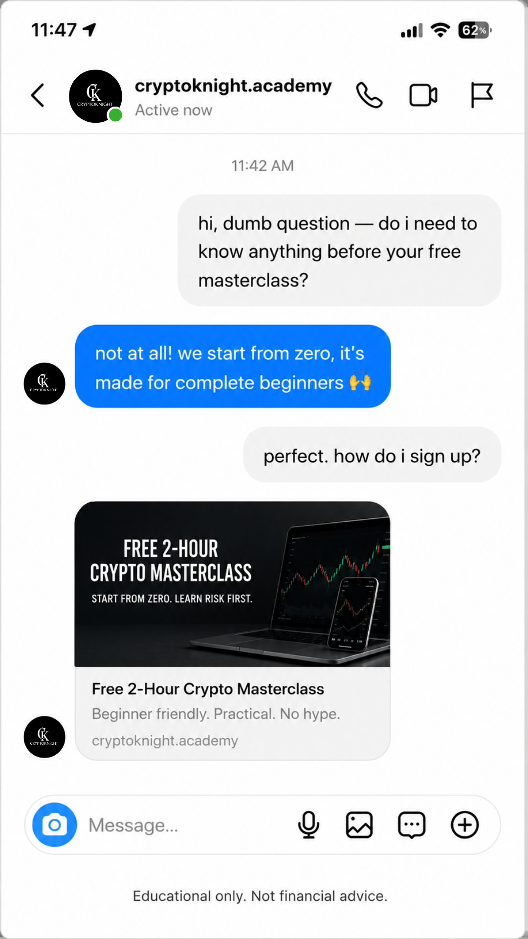 Cryptoknight Academy Facebook ad from Jul 7, 2026