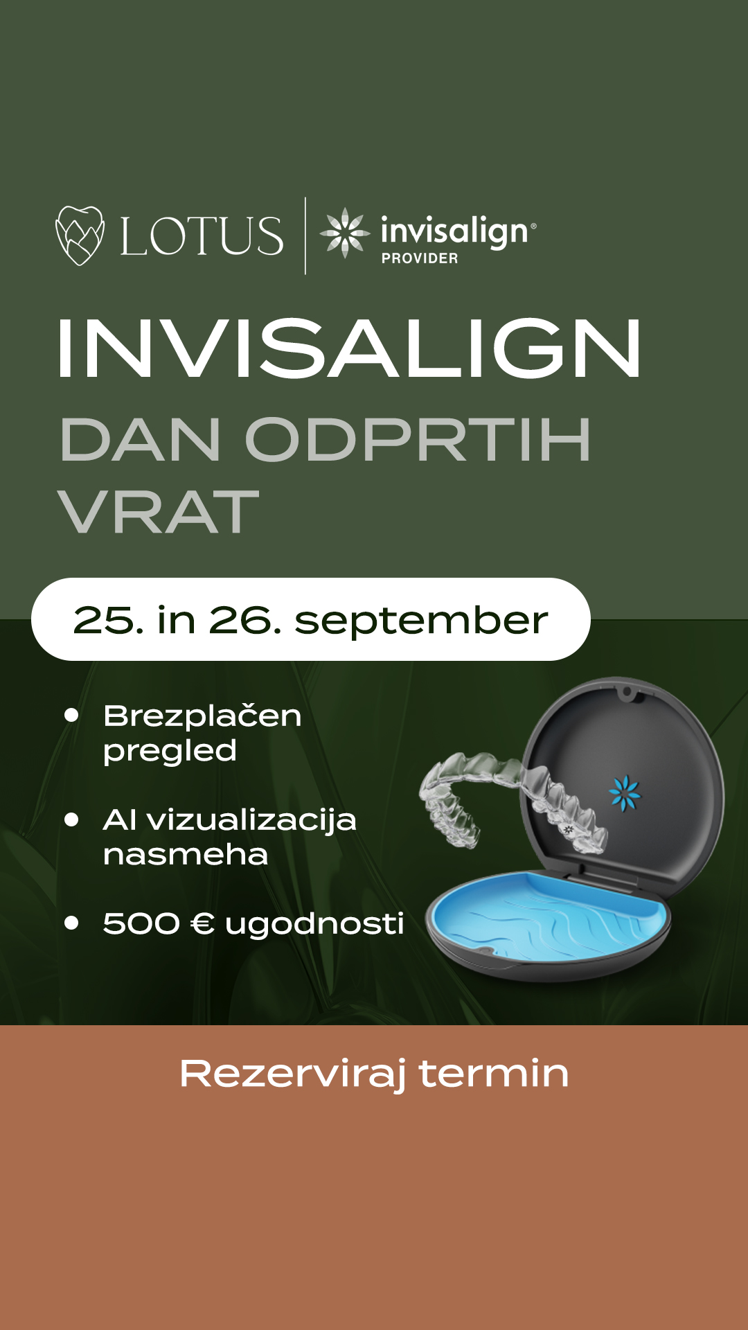 Lotus dentalni center Facebook ad: Brezplačni pregled za Invisalign + 500 € popusta