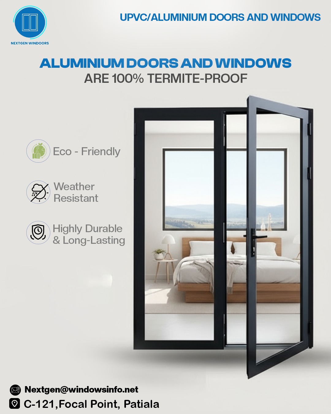 NextGen Windoors Facebook ad: Premium Aluminium Doors in Patiala