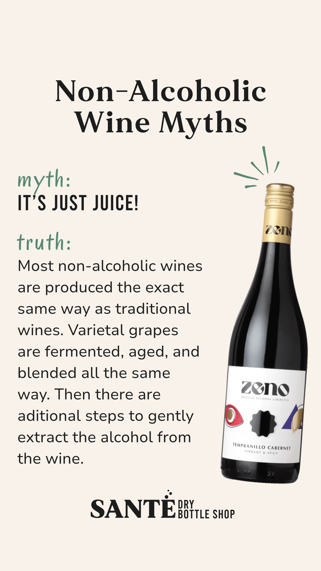 Santé Dry Bottle Shop Facebook ad: It's not juice. It's wine without alcohol.
