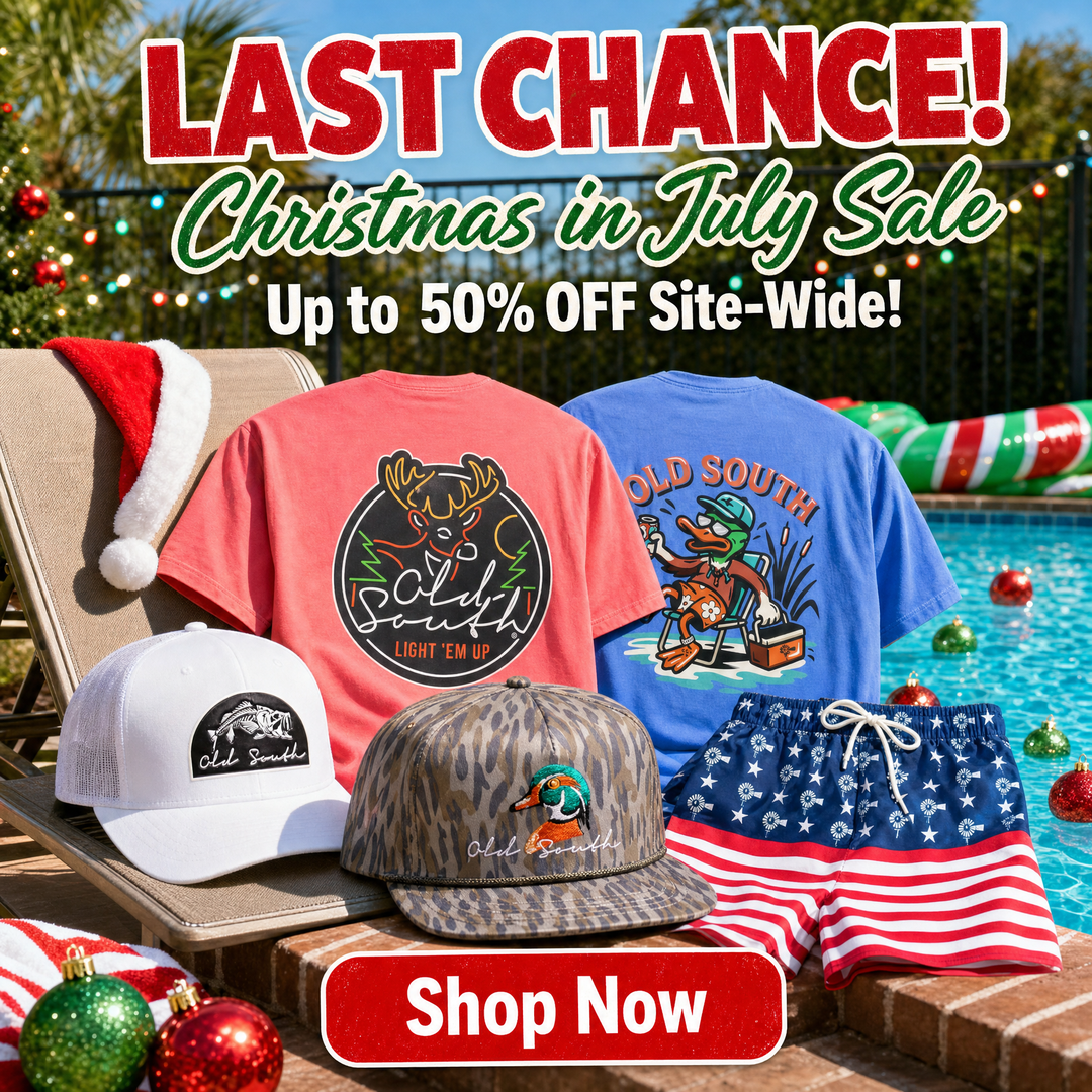 Old South Apparel Facebook ad: UP TO 50% OFF. Christmas in July Sale!