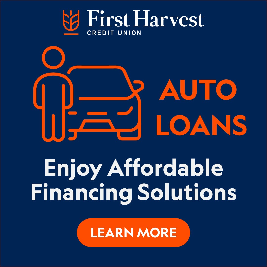 First Harvest Credit Union Facebook ad: Purchase the vehicle you want or refinance the…