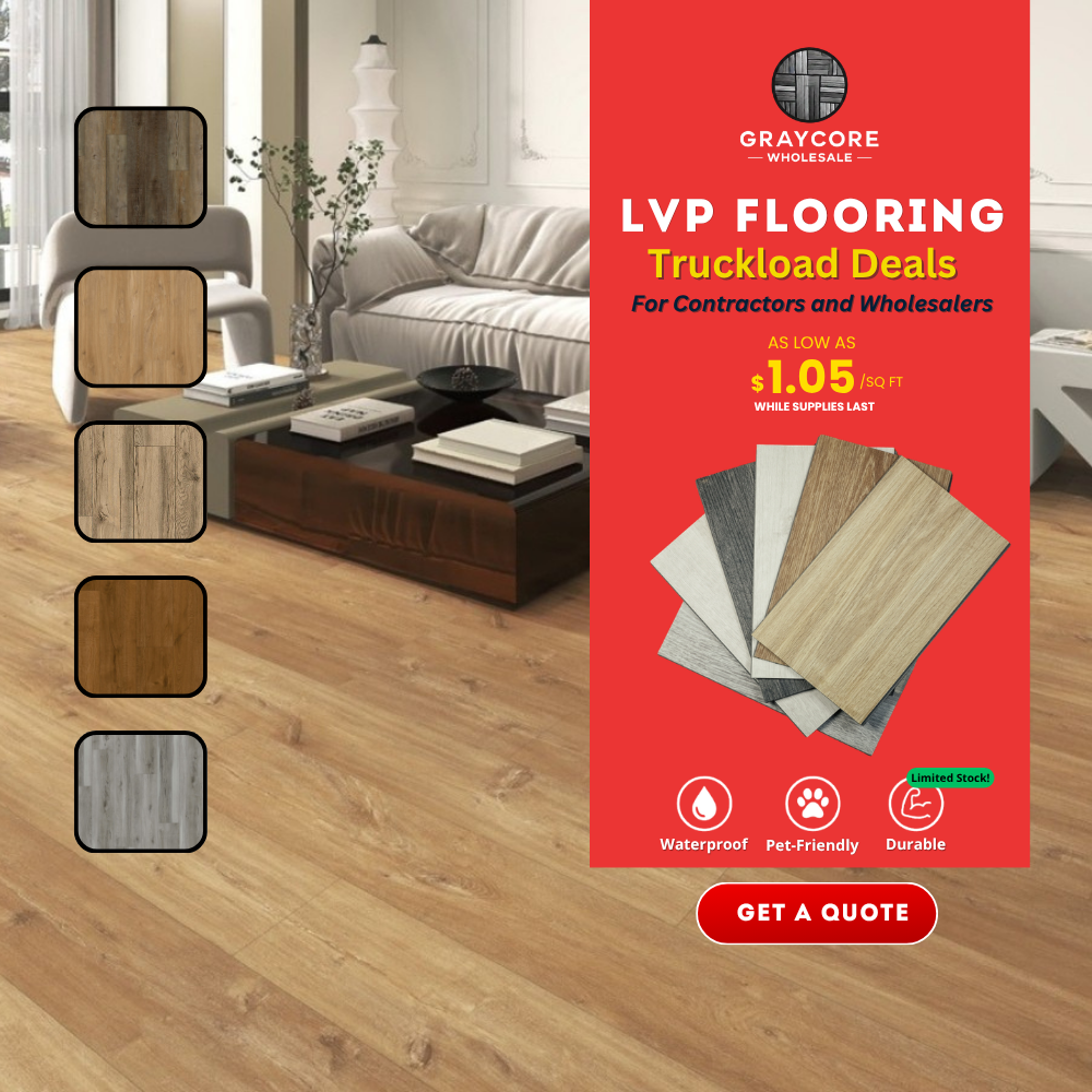 Graycore Floors Wholesale Facebook ad: SAVE $4,700 on LVP, Truckload Deals for Contractors Only