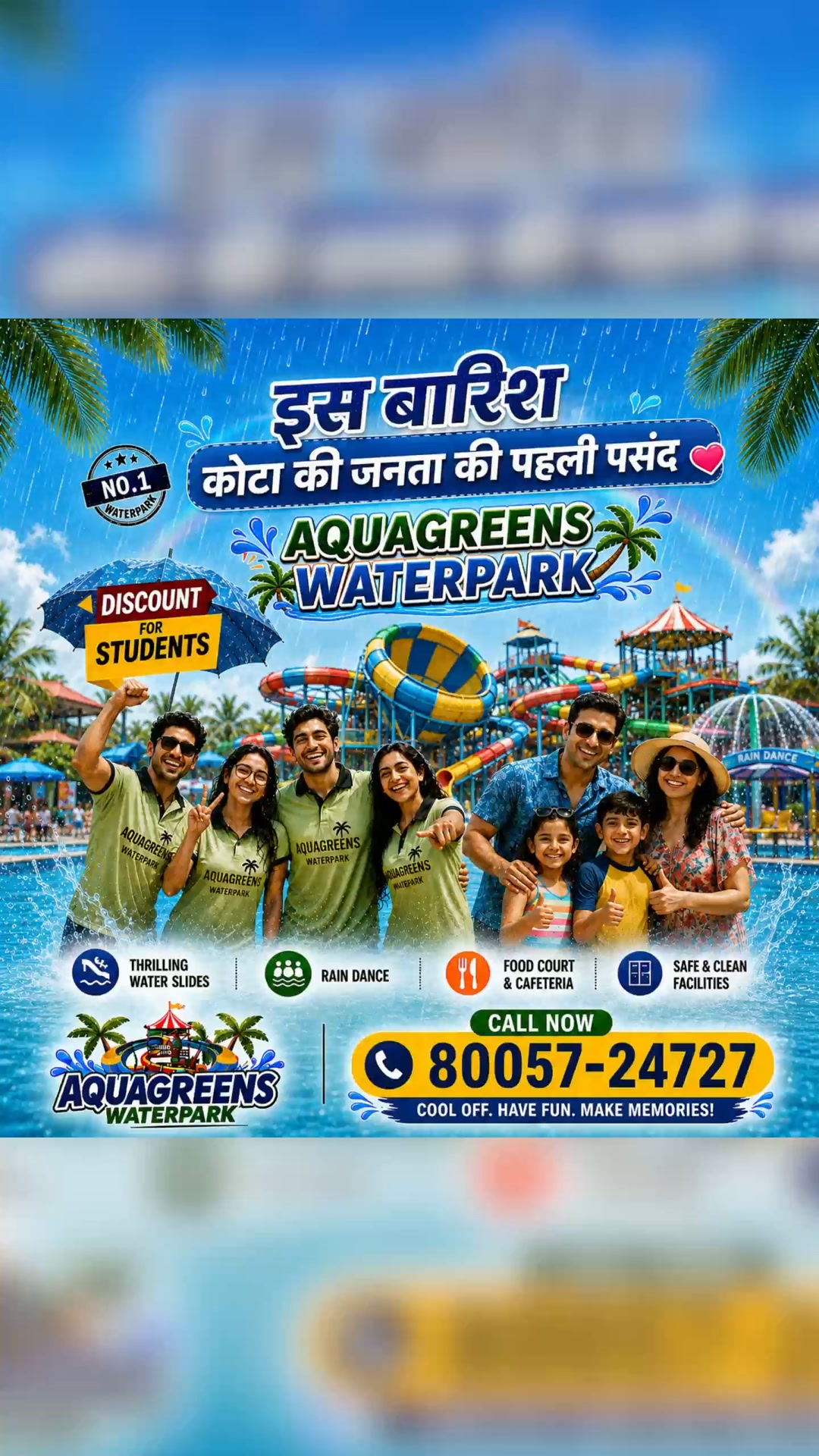 Aquagreens Waterpark, Kota Facebook ad: Call now!