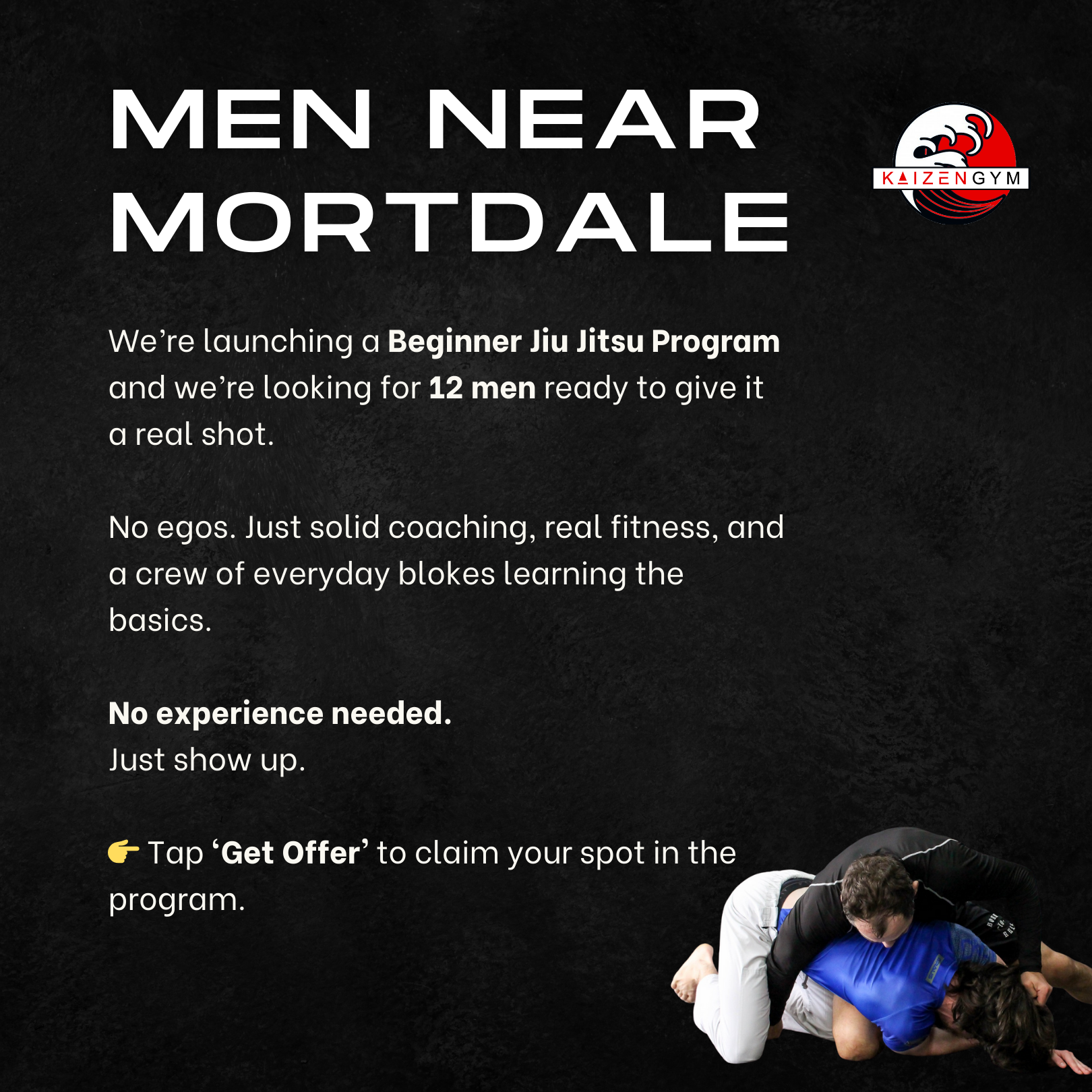 Kaizen Gym Facebook ad: 28 Day BJJ Beginners Program (10 spots left)