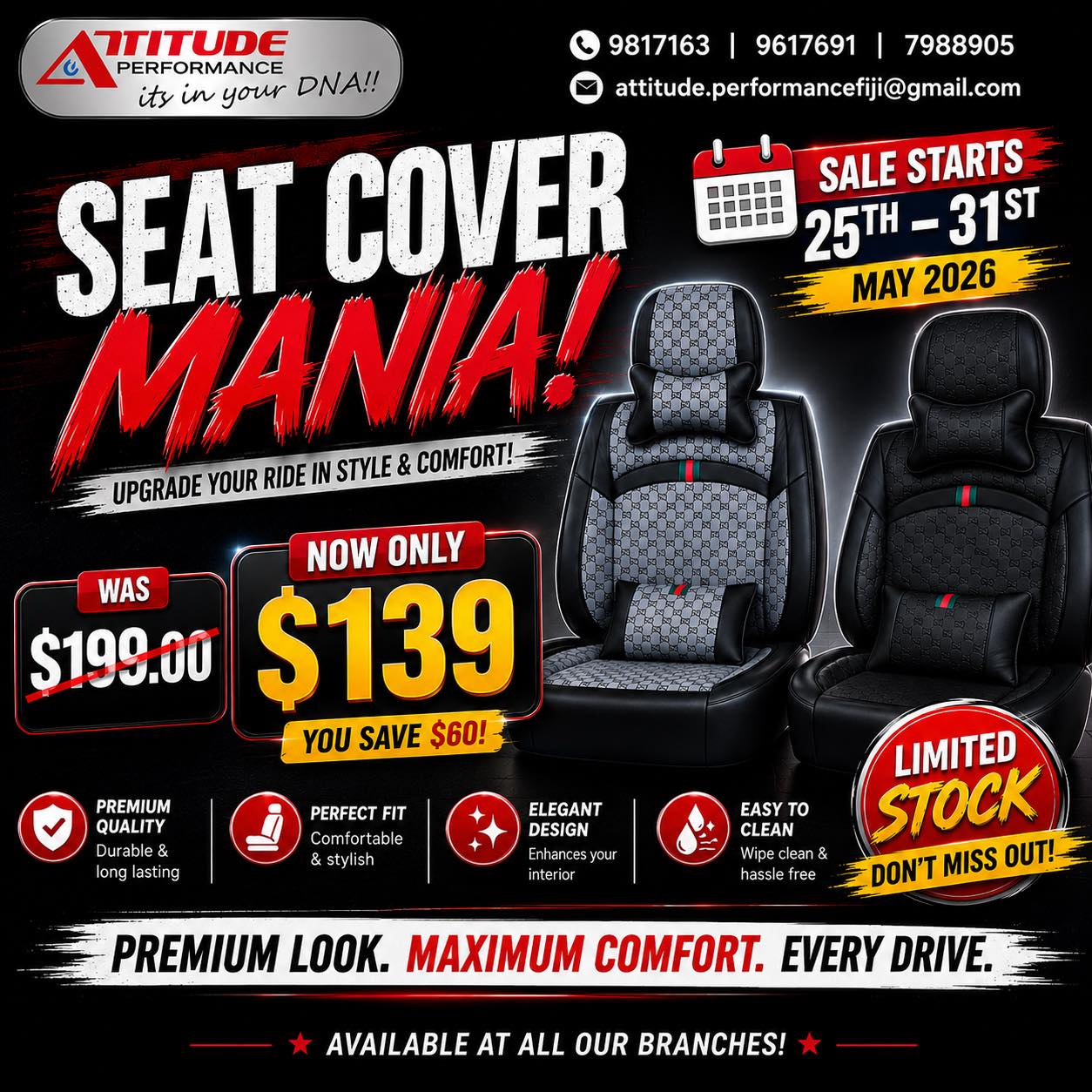 Attitude Performance Facebook ad: MASSIVE SEAT COVER SALE