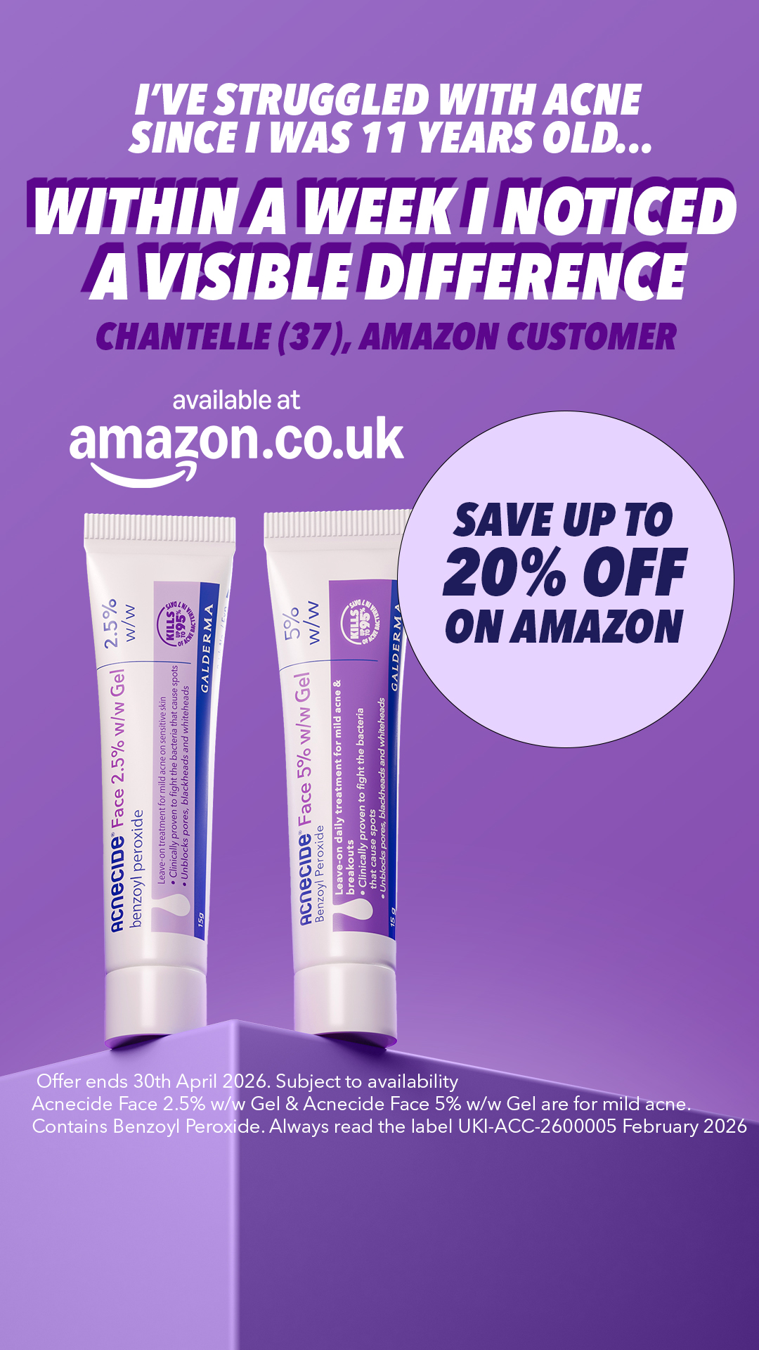 Acnecide + Purifide Skincare Facebook ad from Mar 25, 2026