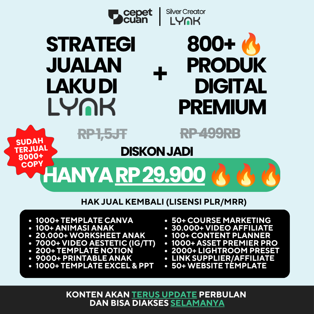 Cepet Cuan Facebook ad: 800+ Produk Digital Siap Jual, Lisensi Resmi, Tinggal Jualan