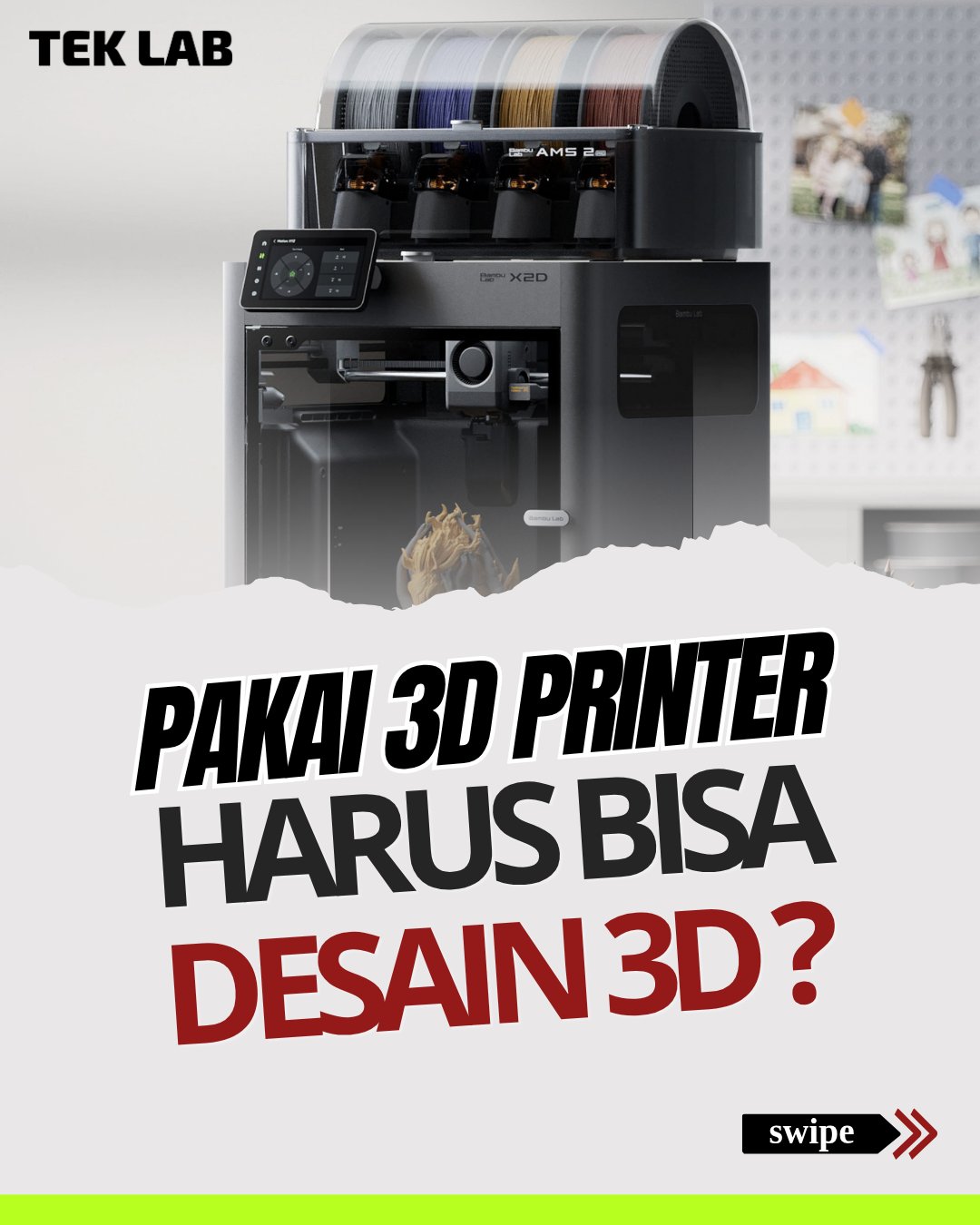 Tek Lab 3D Print Facebook ad: Harus bisa desain 3D dulu baru bisa pakai…