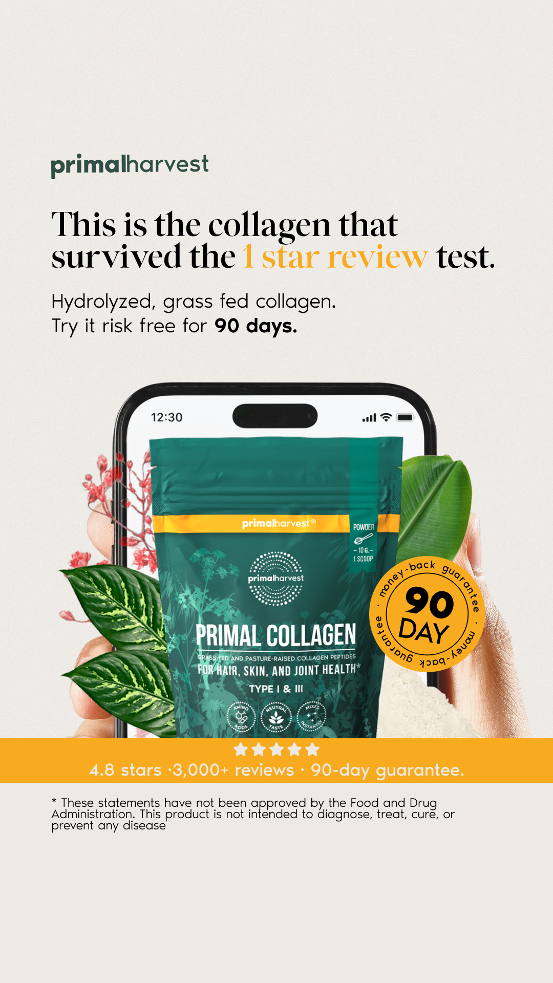 Primal Harvest Facebook ad: Fuller Hair in One Scoop