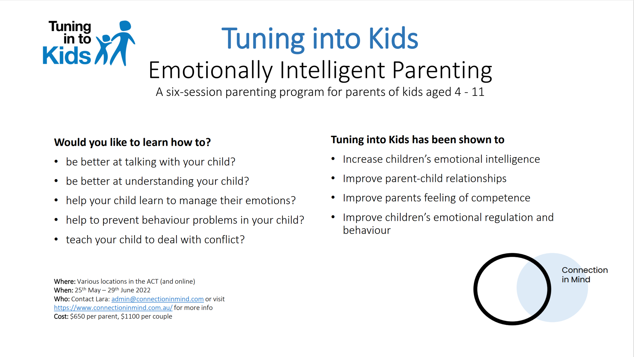 Connection in Mind Facebook ad: We are a group of professionals facilitating parenting…