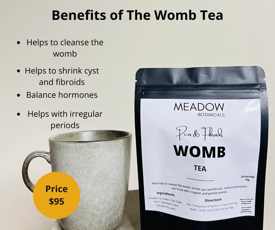 Meadow Botanicals Facebook ad: Our Womb Tea is now available.