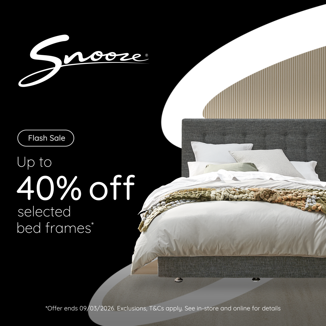 Snooze Facebook ad: Save up to 40% off selected bed frames*.