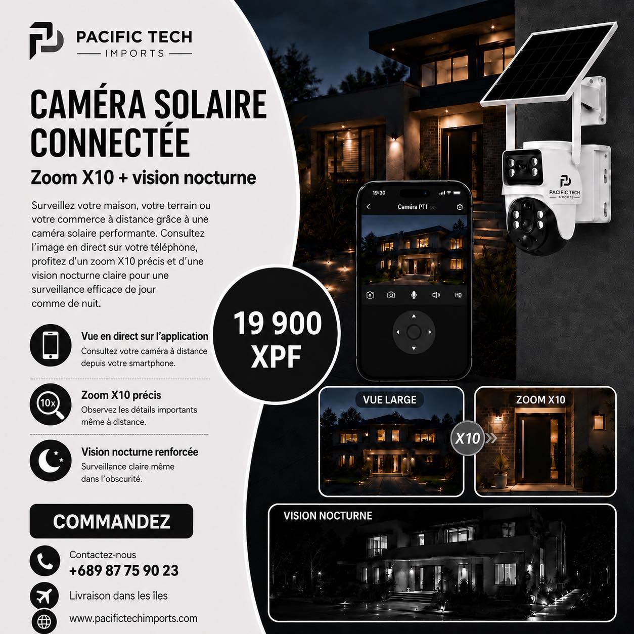 Pacific Tech Imports Facebook ad: Votre sécurité, sous contrôle 24h/24