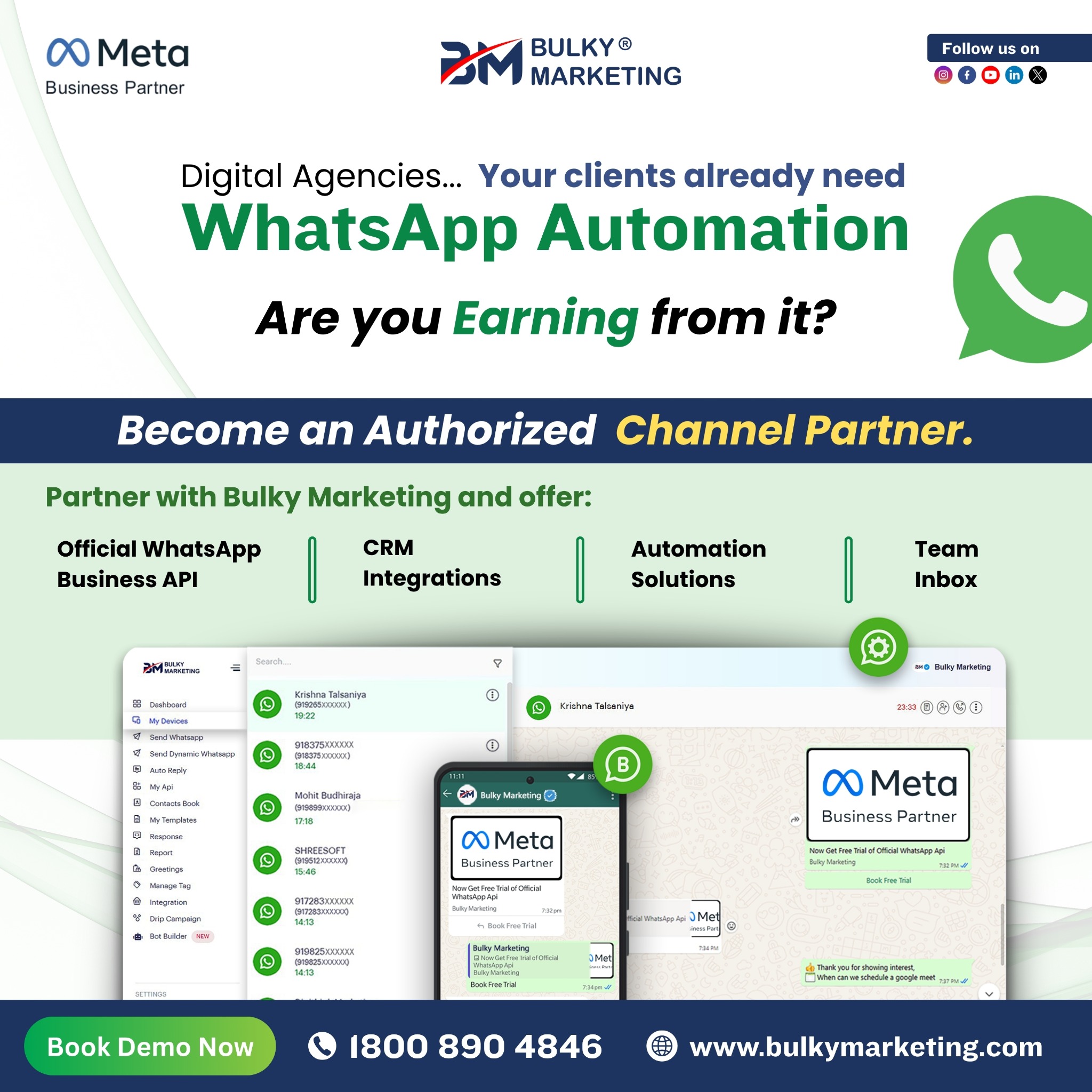 Bulky Marketing Facebook ad: Become a WhatsApp Automation Partner | Free Demo