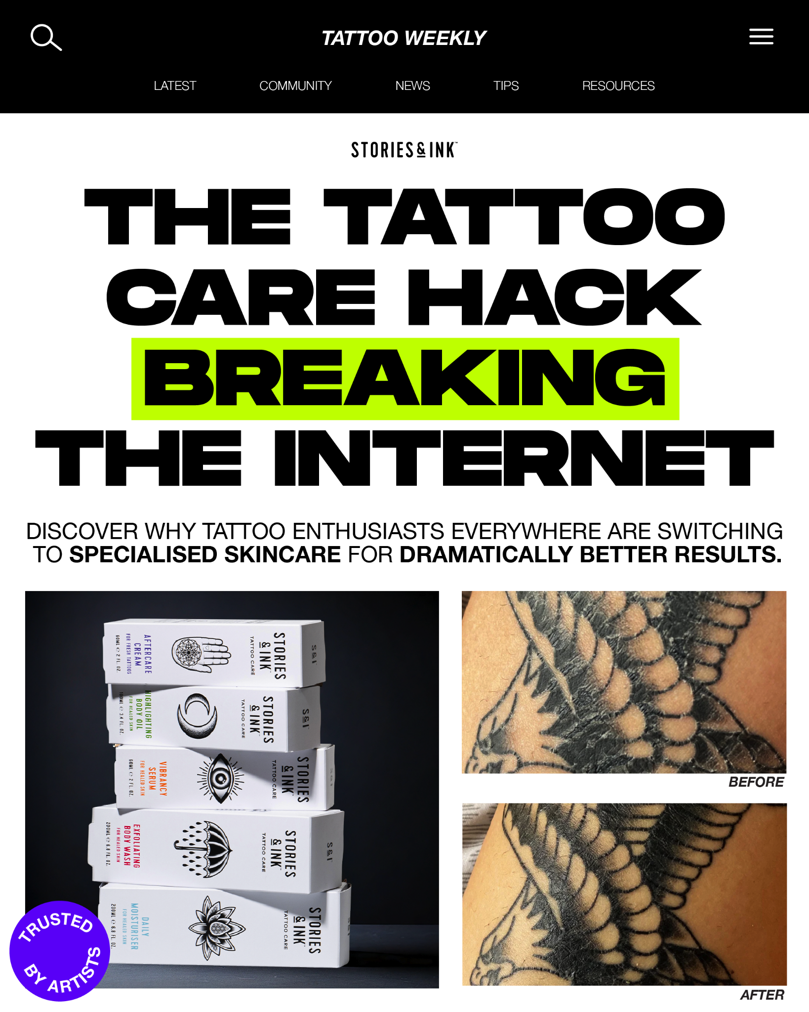 Stories & Ink Facebook ad