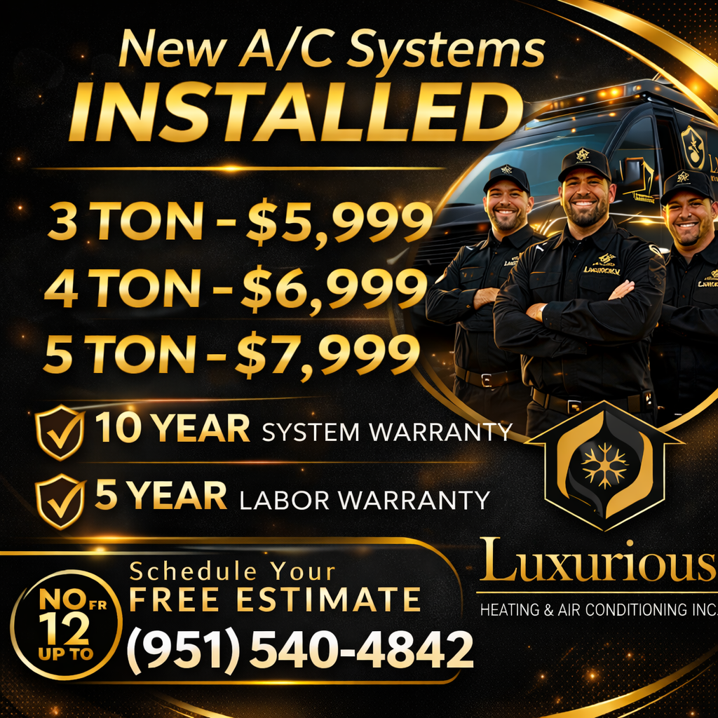 Luxurious Heating and Air Conditioning, Inc. Facebook ad: Get a Brand-New HVAC System for your home!