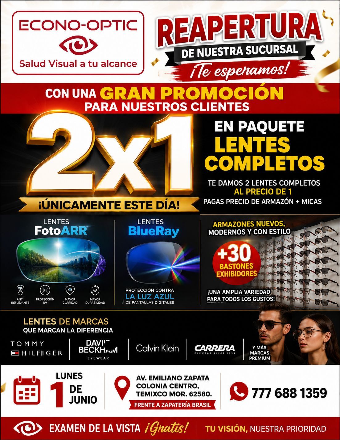 Econo-optic Facebook ad: !GRAN REAPERTURA! ESTE 1 DE JUNIO APARTIR DE…