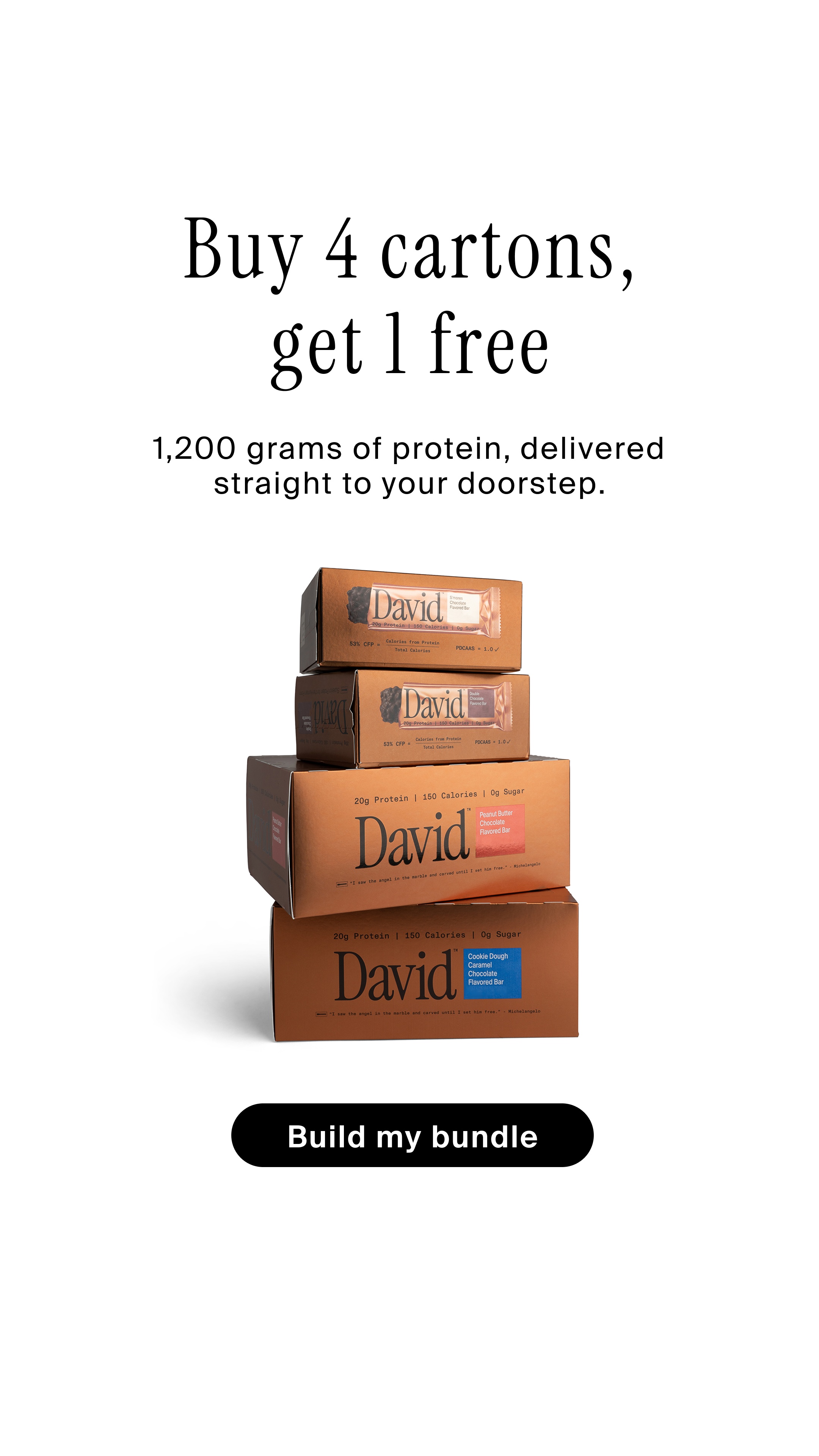 David Protein Facebook ad: 20g Protein. 150 Calories. 0g Sugar.