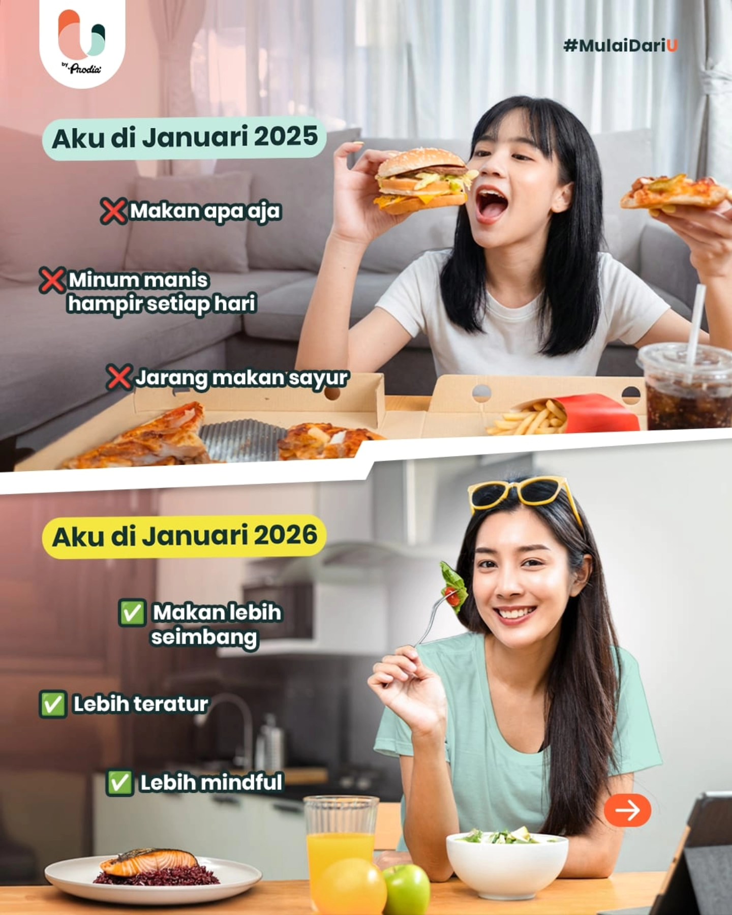 U by Prodia Facebook ad: Sudah satu tahun perjalanan mengatur pola makan.