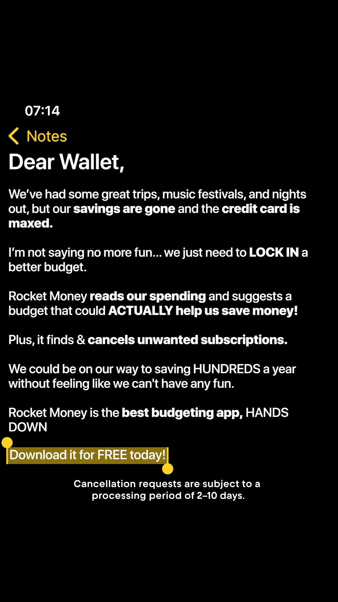 Rocket Money Facebook ad