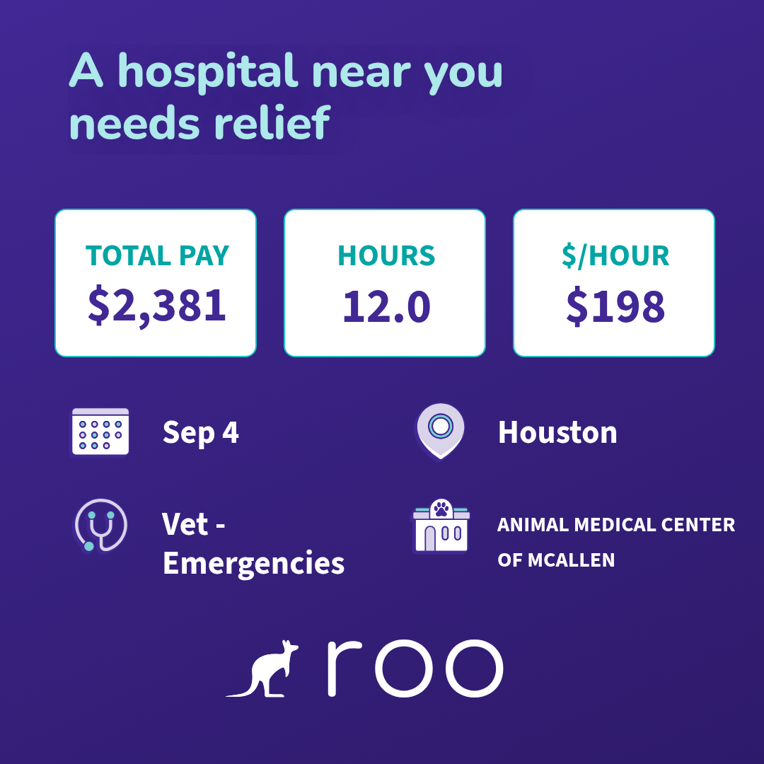 Roo Facebook ad: 5 open vet shifts near Houston on Friday…