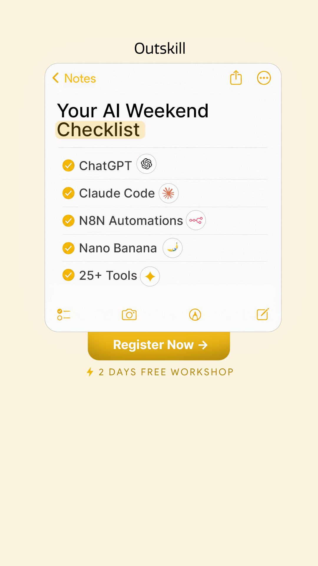 Outskill Facebook ad: Marketers: Learn AI for Free