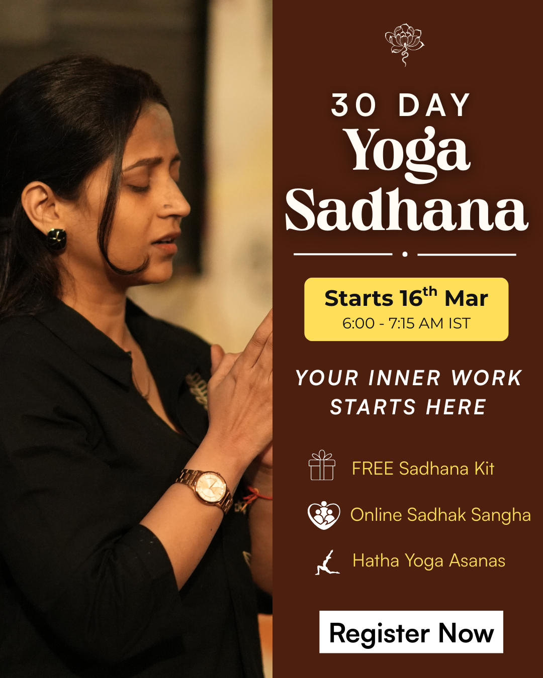 Shala Yoga Facebook ad: Join our 30 day yoga sadhana and transform your life.