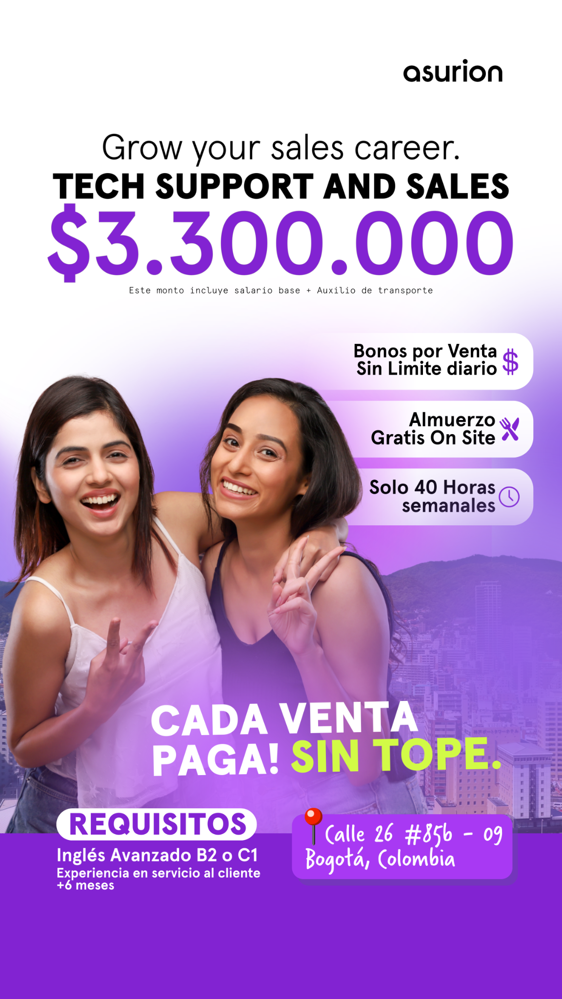Asurion Careers Bogota Facebook ad from Feb 19, 2026