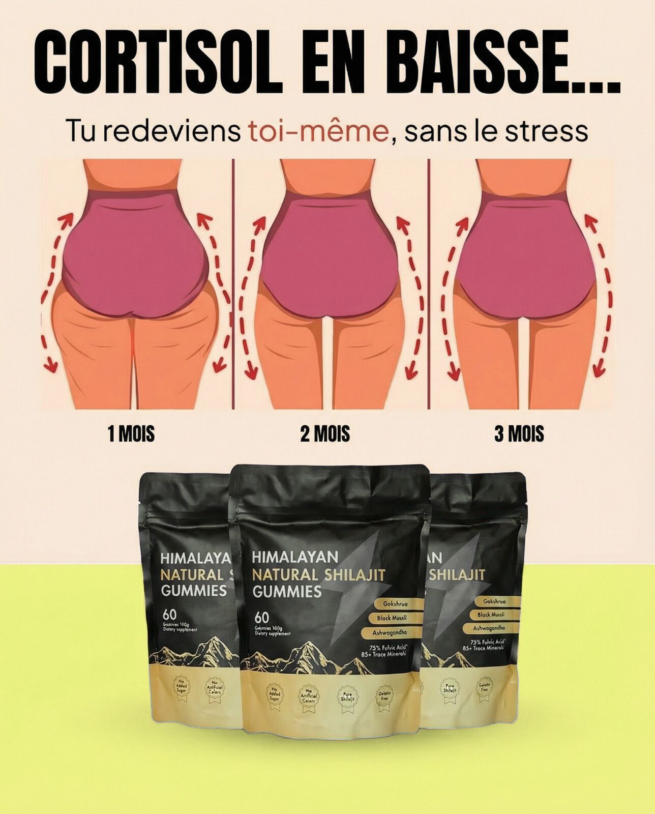 Montains Facebook ad: Moins de cortisol, plus de toi, dès aujourd'hui!
