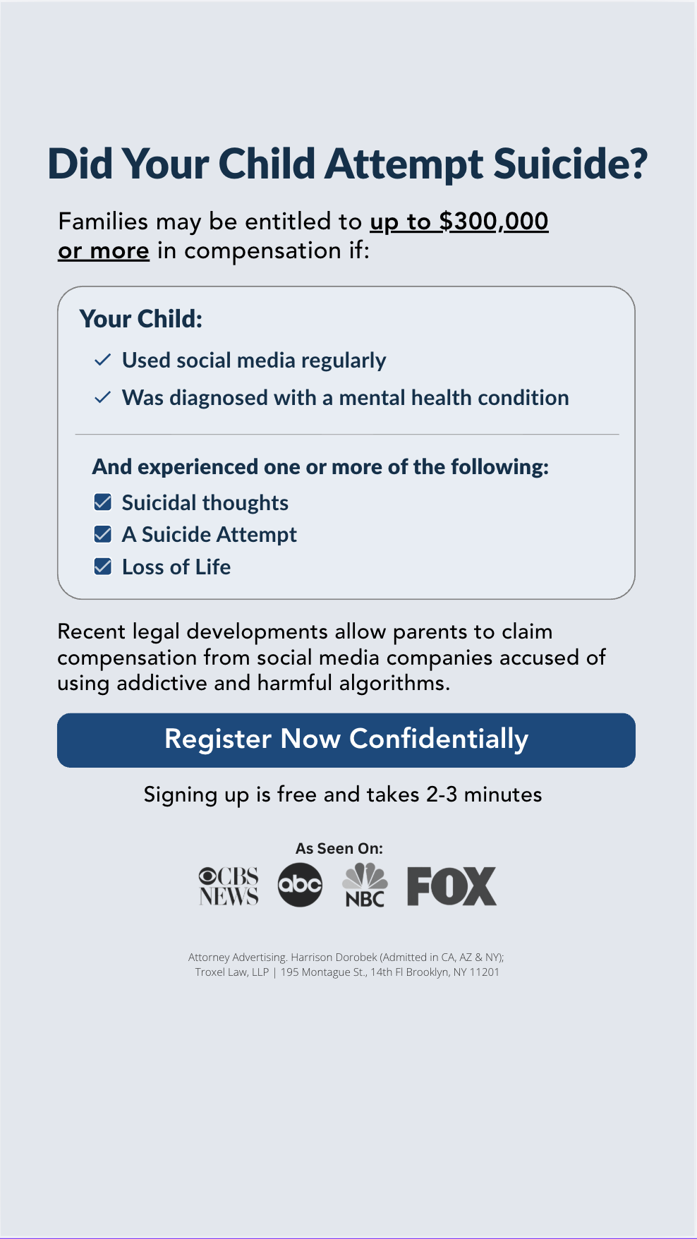 Parents Compensation Claims Facebook ad